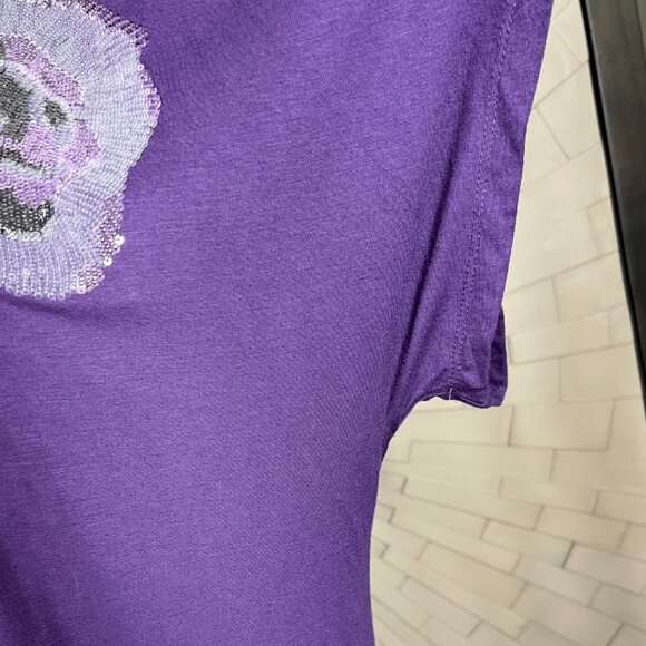 Karen Kane Purple Sequin Bling Floral Short Sleeve Tee T-Shirt Top Size XL - Picture 4 of 8